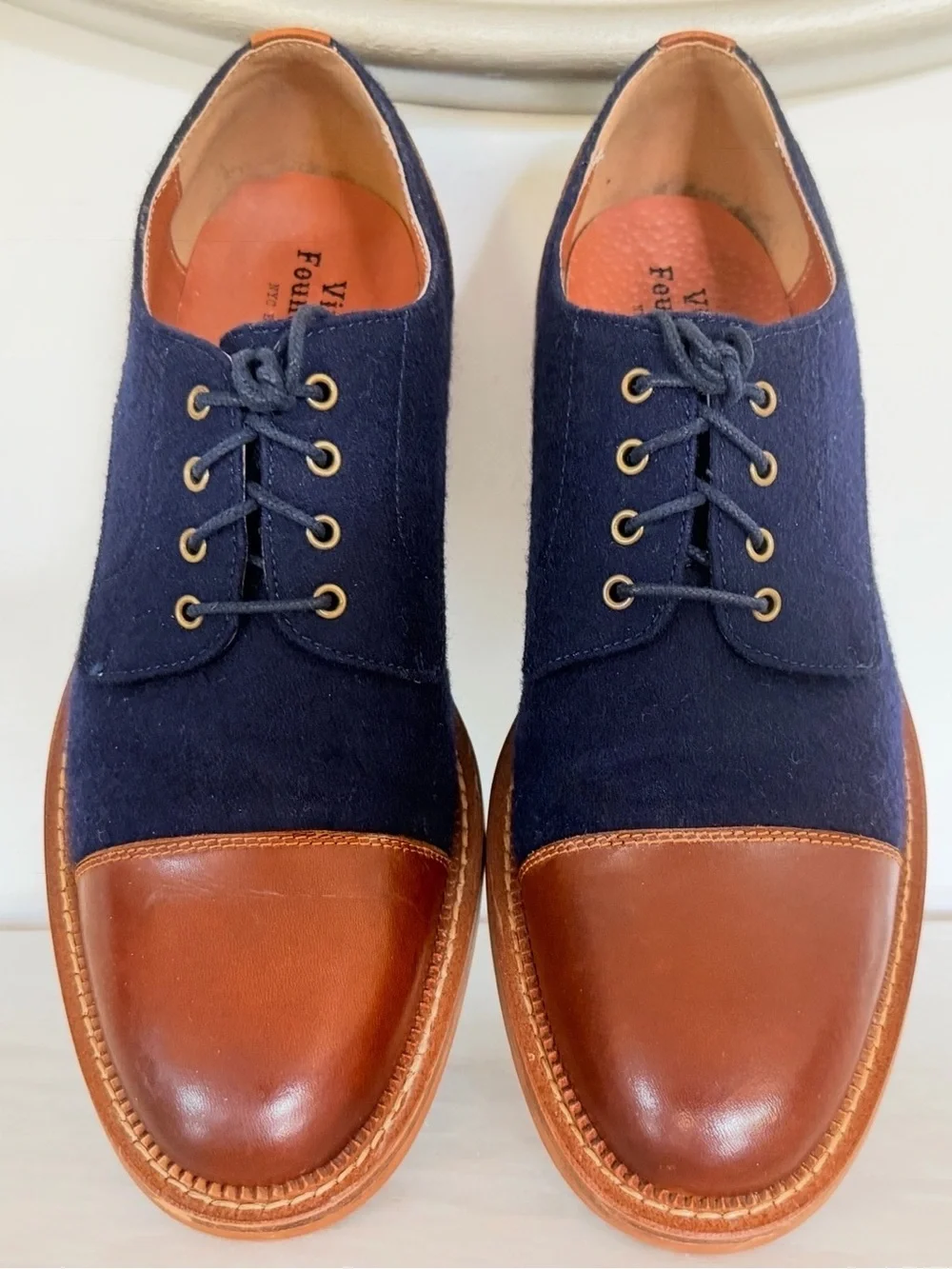 Vintage Foundry Co Dante Cap Toe Oxford Shoes Men’s 10 Blue Suede Brown Leather